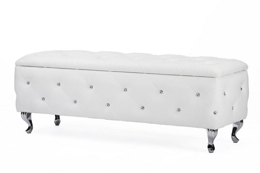 Baxton StudioSeine White Leather Contemporary Storage Ottoman